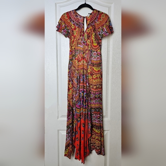 Women's Anthropologie Akemi + Kin Orange Floral Patchwork Dress size 0 - Picture 3 of 9